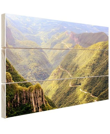 Kronkelende bergweg Brazilie Hout 80x60 cm - Foto print op Hout (Wanddecoratie)