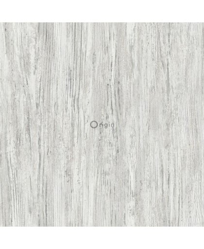 zijdedruk eco texture vlies behang hout donker ivoor wit - 347414 van Origin - luxury wallcoverings uit Identity