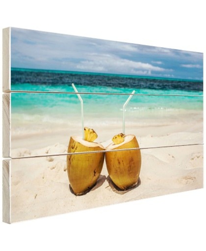 Kokosnoten Caribisch strand Hout 120x80 cm - Foto print op Hout (Wanddecoratie)