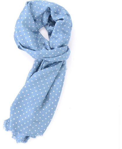 Lichtblauwe dunne viscose sjaal met witte stippen - Stijlvolle shawl voor buiten en binnen