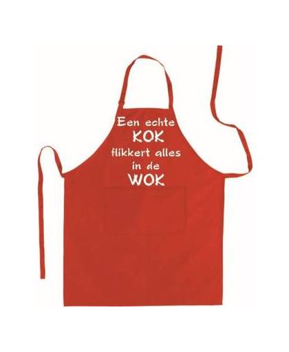 Een echte KOK flikkert alles in de WOK - Luxe keukenschort met tekst - Rood