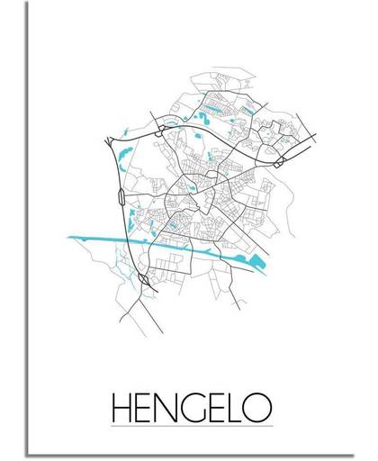 DesignClaud Hengelo - Stadskaart - Plattegrond - Interieur poster - witte achtergrond - zwart wit poster