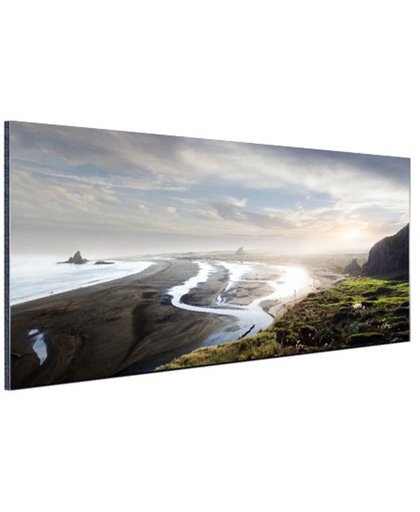 Strand panoramafoto Nieuw-Zeeland Aluminium 120x80 cm - Foto print op Aluminium (metaal wanddecoratie)