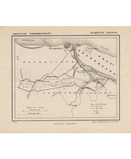 Historische kaart, plattegrond van gemeente Rijswijk in Noord Brabant uit 1867 door Kuyper van Kaartcadeau.com