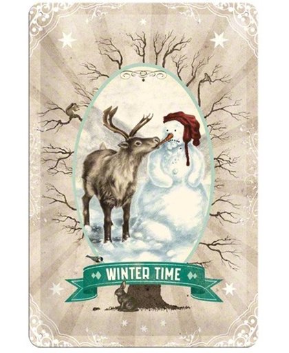 Winter Time (Groen) Retro reclame wandbord. Reclamebord, Metaal 20x30