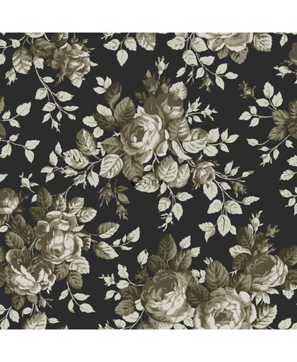 lijmdruk vlies behang rozen zwart en beige - 326142 van Origin - luxury wallcoverings uit Bloomingdale
