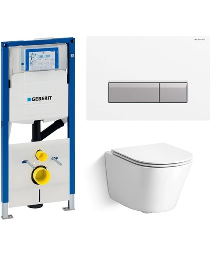 Dowa Calo Rimless & Geberit Duofresh + Sigma 40 Wit/Geborsteld Aluminium Geurafzuiging Toiletset