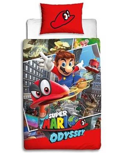 Nintendo - Mario Odyssey - Dekbedovertrek - Eenpersoons - 135x200 cm + 1 kussensloop 48x74 cm - Multi kleur