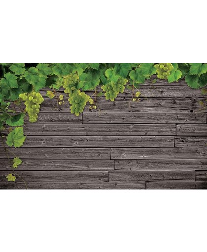 Fotobehang Wooden Wall Grapes | XL - 208cm x 146cm | 130g/m2 Vlies