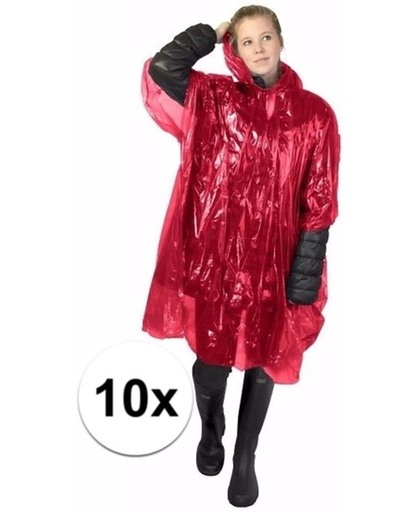 10x wegwerp regenponcho rood - poncho