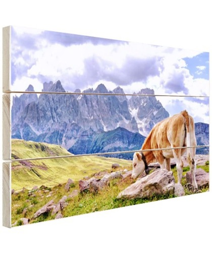 Koeien grazen alpenweide Hout 60x40 cm - Foto print op Hout (Wanddecoratie)