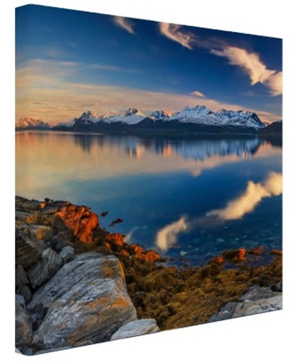 Zonsondergang aan de kust van het fjord Canvas 60x40 cm - Foto print op Canvas schilderij (Wanddecoratie)