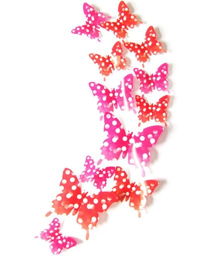 Polka Dots 3D vlinders ROZE / Muurddecoratie vlinders voor de kinderkamer