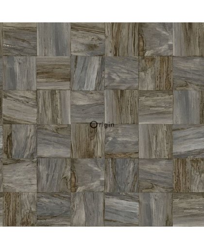 eco texture vlies behang vierkante stukjes sloophout donker bruin - 347519 van Origin - luxury wallcoverings uit Matières - Wood