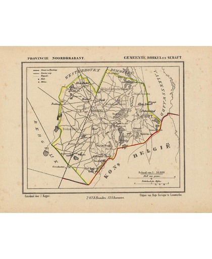 Historische kaart, plattegrond van gemeente Borkel en Schaft in Noord Brabant uit 1867 door Kuyper van Kaartcadeau.com