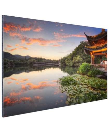 Zonsondergang Hangzhou Aluminium 90x60 cm - Foto print op Aluminium (metaal wanddecoratie)