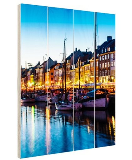 Nyhavn by night Hout 60x80 cm - Foto print op Hout (Wanddecoratie)
