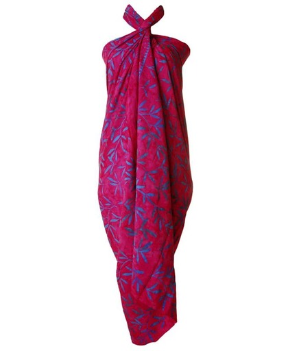 Sarong hamamdoek excellent dubbel geweven in de kleuren paars blauw roze figuren 165 cm breed en 115 cm lang uit Bali.