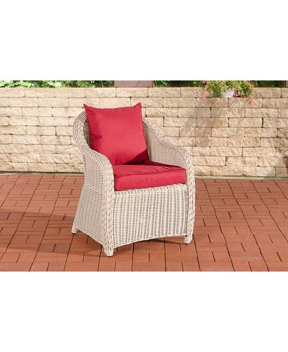 Clp Poly-rotan Wicker tuinstoel / fauteuil FARSUND, aluminium frame, kussens - kleur rotan : wit hoes robijnrood