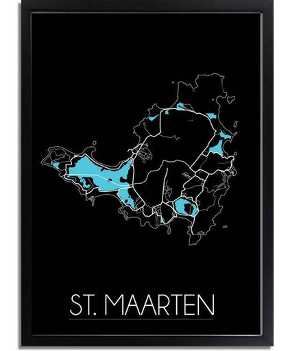 Plattegrond St. Maarten Landkaart poster DesignClaud - Zwart - A2 + fotolijst zwart