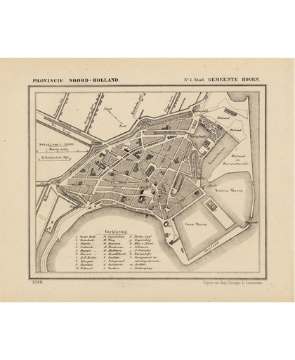 Historische kaart, plattegrond van stad Hoorn in Noord Holland uit 1867 door Kuyper van Kaartcadeau.com