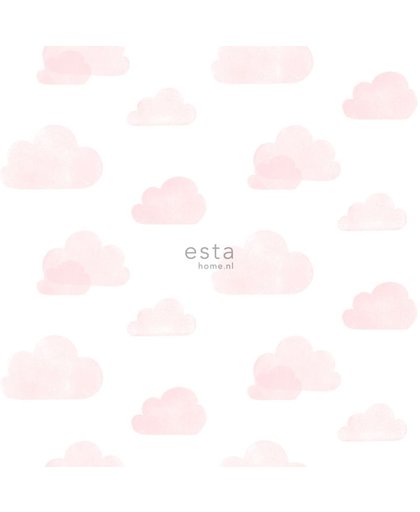 HD vlies behang gestempelde wolkjes licht roze en wit - 138929 van ESTA home uit Little Bandits