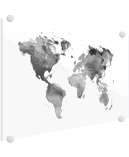 Wereldkaart aquarel zwart wit Plexiglas 40x30 cm