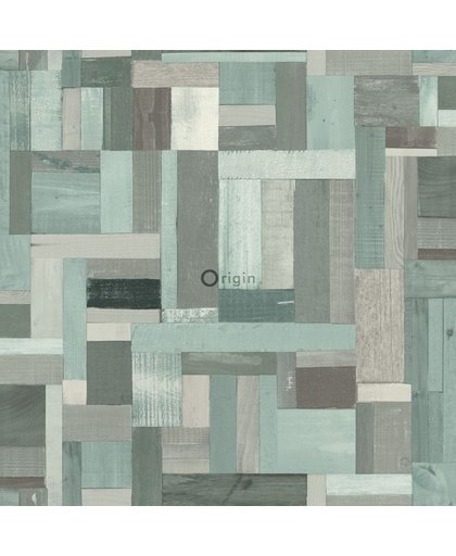 HD vlies behang sloophout plankjes motief vergrijsd groen - 337225 van Origin - luxury wallcoverings uit Matières - Wood