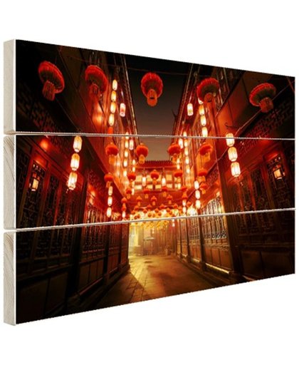 Chinese straat met lampionnen Hout 30x20 cm - Foto print op Hout (Wanddecoratie)