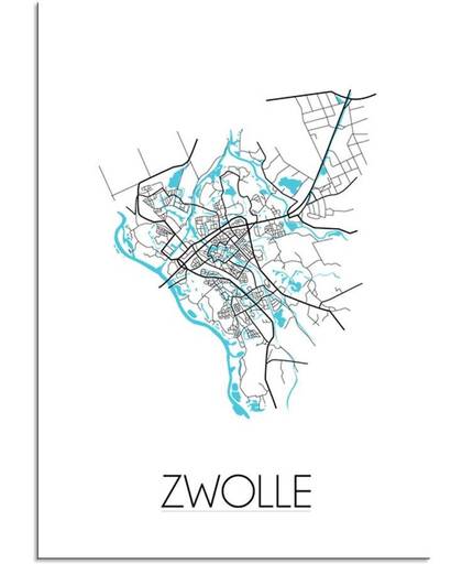 DesignClaud Zwolle - Stadskaart - Plattegrond - Interieur poster - Wit