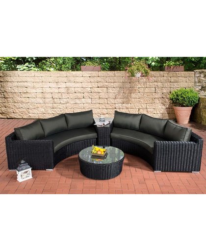 Clp Poly-Rotan Garden Lounge Set rond, BARBADOS, 2x 3-zitsbank, ronde glazen tafel Ø 80 cm, 6 zitplaatsen - 5 mm ronde rotan kleur : zwart, hoes : antraciet