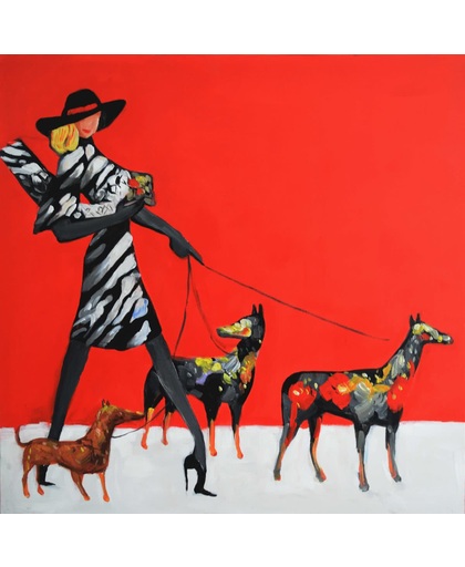 Schilderij modern uitlaat hondjes 60 x 60 Artello - Handgeschilderd
