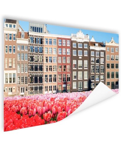 Pakhuizen met tulpen op de voorgrond Poster 120x80 cm - Foto print op Poster (wanddecoratie)