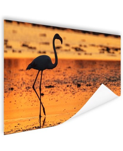 Flamingo silhouet bij zonsondergang Poster 120x80 cm - Foto print op Poster (wanddecoratie)