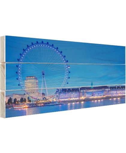 London Eye bij nacht Hout 120x80 cm - Foto print op Hout (Wanddecoratie)