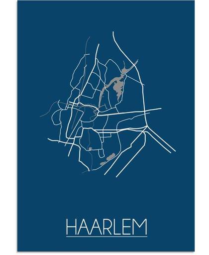 DesignClaud Haarlem - Stadskaart - Plattegrond - Interieur poster - zwarte achtergrond - Blauw