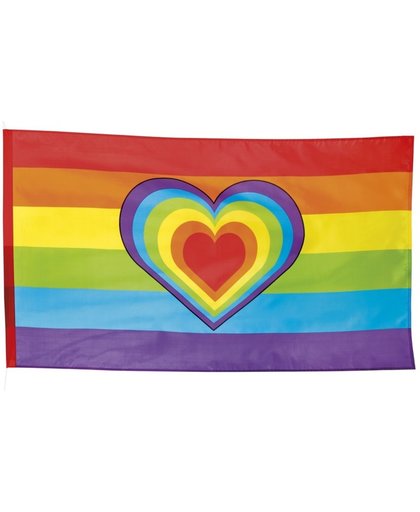 Regenboog met hartje vlag 90 x 150 cm