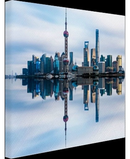 Skyline van Shanghai blauwe lucht Canvas 30x20 cm - Foto print op Canvas schilderij (Wanddecoratie)