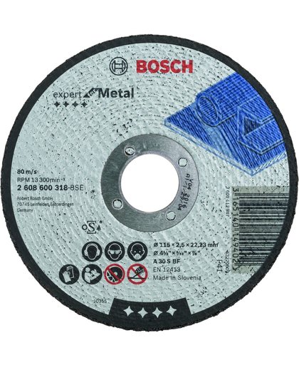 Bosch - Doorslijpschijf recht Expert for Metal A 30 S BF, 115 mm, 22,23 mm, 2,5 mm