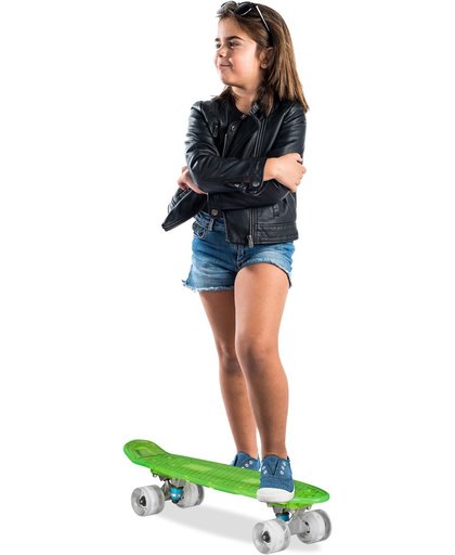 relaxdays skateboard LED, pennyboard knipperend, minicruiser, LED dek, aluminium trucks groen