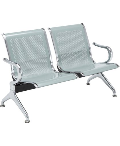 Clp Wachtbank AIRPORT - metalen zitbank voor 2, 3 of 4 zitplaatsen, luchthaven stijl, belastbaar tot 800 kg, kunstleer - zitting metaal zilver 110 x 50 cm (2er)