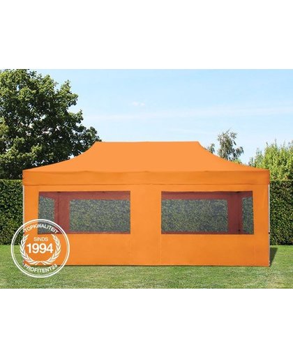 Easy up Partytent met Aluminium frame en 4 panorama zijwanden - 3x6m - orange - 100% Waterdicht - PVC coating - Opvouwbaar - Verstelbaar in 5 hoogtes - Inclusief gratis transporttas