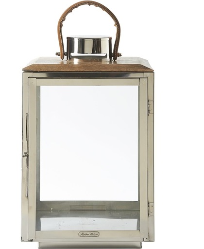 Riviera Maison - Woodhaven Lantern L - Windlicht - Zilver; Transparant - Hout; Glas; Ijzer