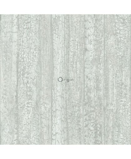 lijmdruk eco texture vlies behang verkoold verbrand houten planken licht mint groen - 347529 van Origin - luxury wallcoverings uit Matières - Wood