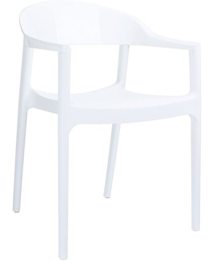 Clp XXL tuinstoel met armleuningen CARMEN, keukenstoel, eetkamerstoel, woonkamerstoel, bistrostoel, balkonstoel, laadvermogen tot 160 kg, stapelbare stoel voor binnen en buiten, stoel van kunststof - glanzend wit