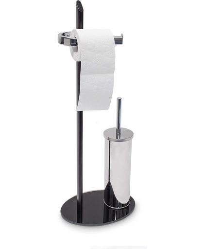relaxdays WC set KLAAS RVS  glas toiletrolhouder toilettenborstel chroom zwart