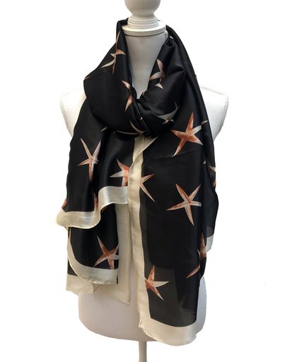 satijnen sjaal,satin scarf - ster print,zijden sjaal,polyester,polysilk,bandana,hoofddoek