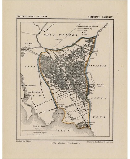 Historische kaart, plattegrond van gemeente Oostzaan in Noord Holland uit 1867 door Kuyper van Kaartcadeau.com