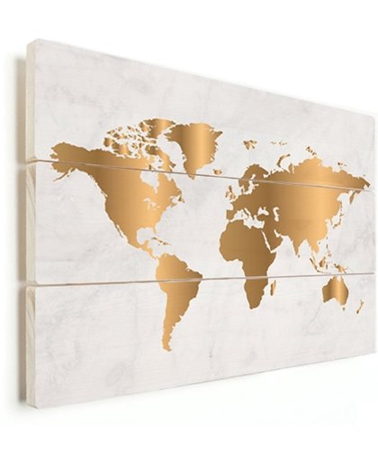 Wereldkaart goud marmer vurenhout 150x100 cm