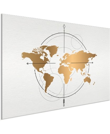 Wereldkaart kompas groot goud Aluminium 80x60 cm